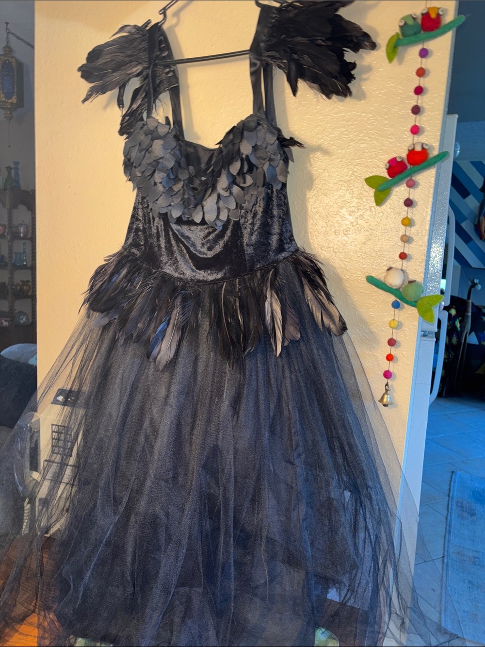 EUC Black Swan Bird Girl Dress with real black feathers,